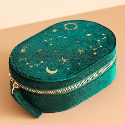 Starry Night Printed Velvet Oval Jewellery Case in Teal