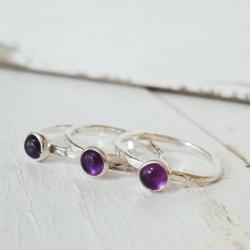 Amethyst Stacking Ring - Hammered Band Amethyst Stacking Ring - Hammered Band