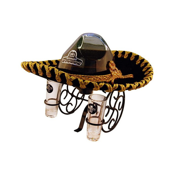 Mariachi Hat Gold Tequila with 2 Shot Glasses 1L