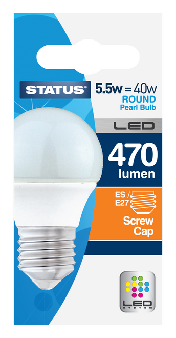 5.5W LED Round Bulb = 40W 470 Lumens - Box of 10 -ES