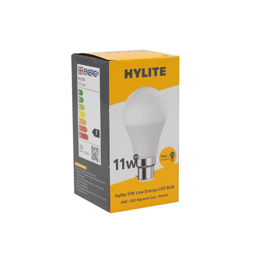 Hylite 11W A60 B22(BC) 3000k LED Round Bulb = 75W 1050 Lumens - Box of 10