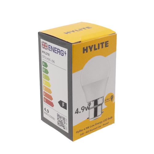 Hylite 4.9W G45 B22(BC) 3000k LED Round Bulb = 40W 450 Lumens - Box of 10