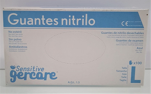Guantes de nitrilo sin polvo gercare talla l 100 unidades