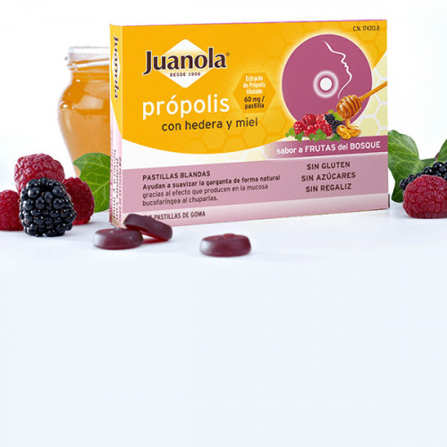 Juanola pastillas propóleos con hedera y miel. sabor frutas del bosque.