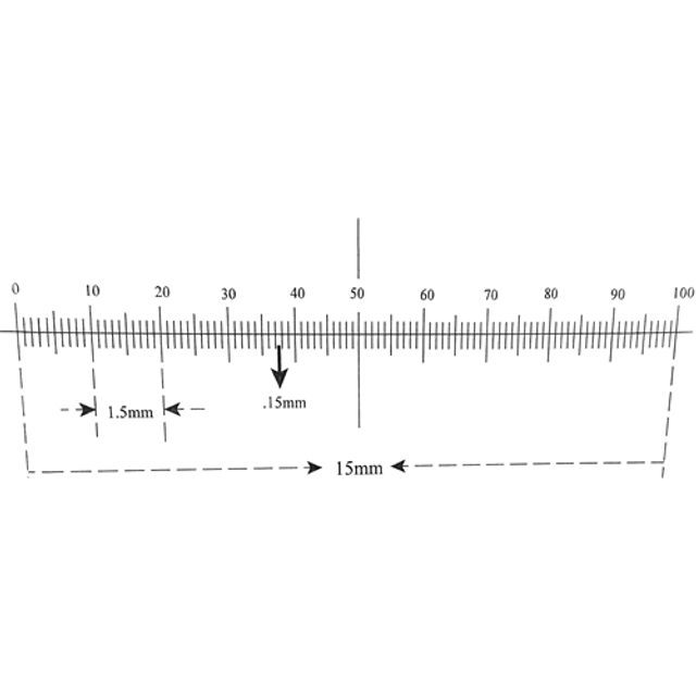 Reticle Ruler 15mm 100 Divisions Crossline Reticle Ruler 15mm 100 Divisions Crossline