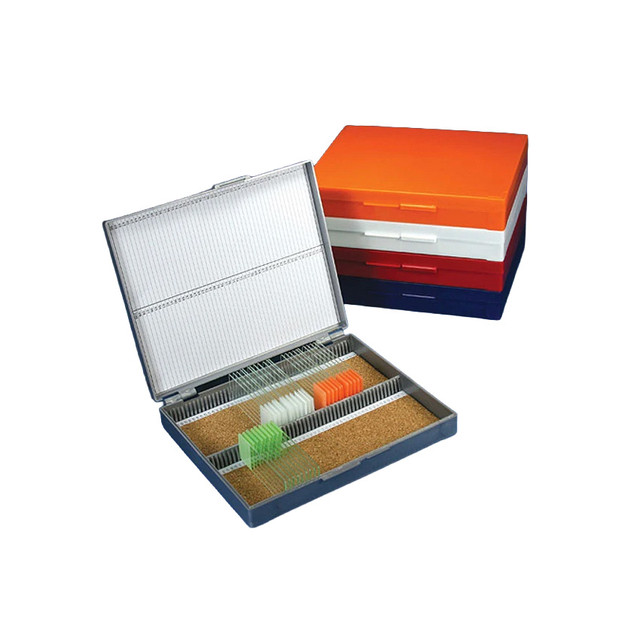 Microscope slide storage box for 100 slides