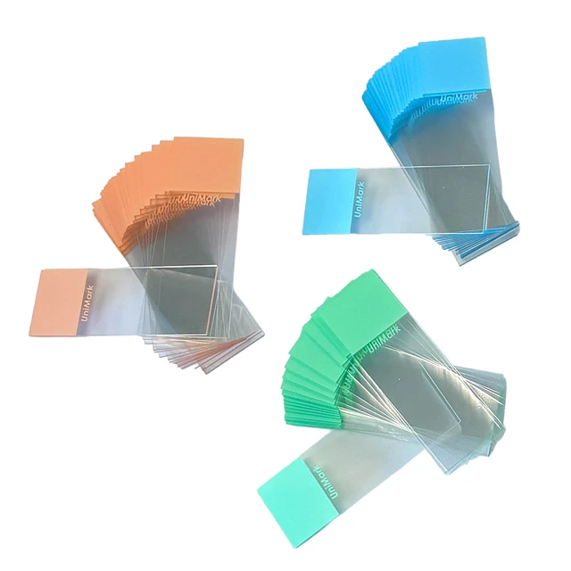 UniMark colored microscope glass slides.