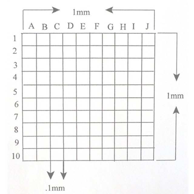 Reticle Grid 0.1mm Squares 100 Total Labeled Reticle Grid 0.1mm Squares 100 Total Labeled