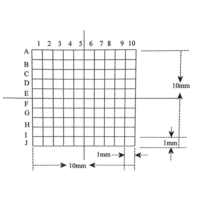Reticle Grid 1mm Squares 100 Total Labeled Extended Crossline Reticle Grid 1mm Squares 100 Total Labeled Extended Crossline