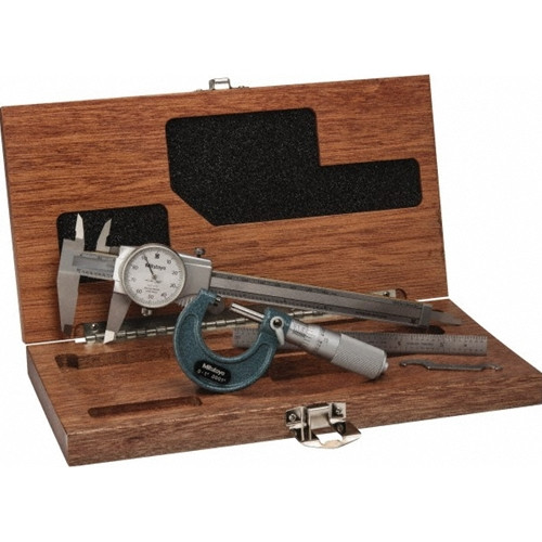 Machinist Caliper and Micrometer Tool Kit in Wood Case