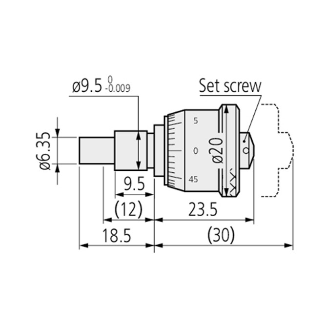 Mitutoyo Large Thimble 20mm Diameter Measuring Micrometer Head 0-6.5mm