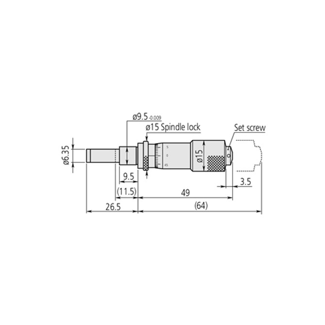 Mitutoyo Measuring Micrometer Head Flat Carbide Spindle 0-15mm