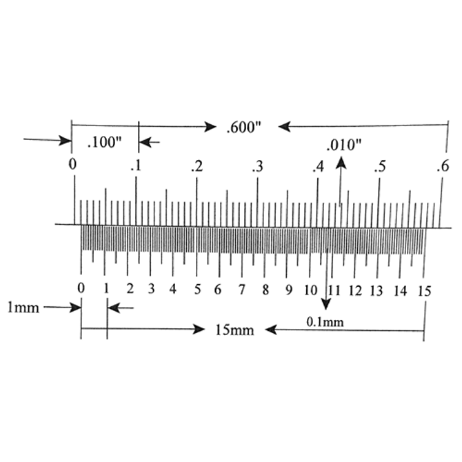 Reticle Ruler Inch / Metric 0.600" 60 Divisions - 15mm 150 Divisions