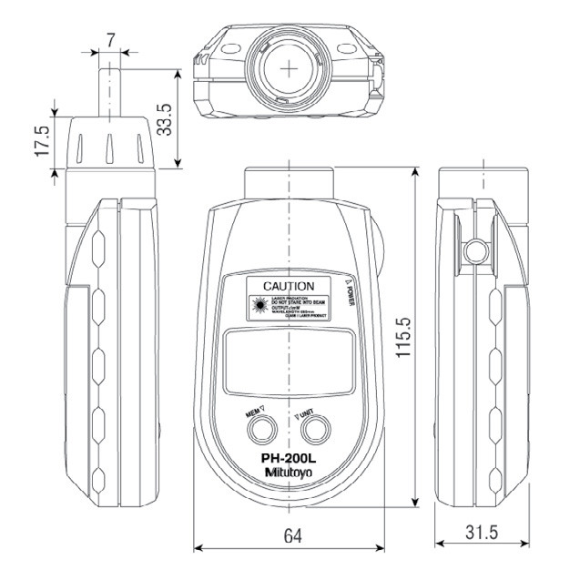 Digital Hand Tachometer with Laser Diode Dimensions
