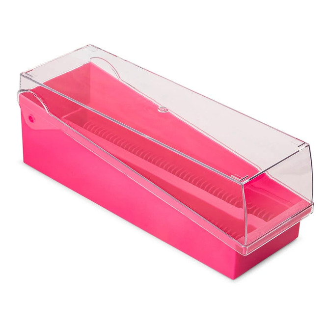 Pink Microscope slide storage box with lid for 100 slides with removable tray