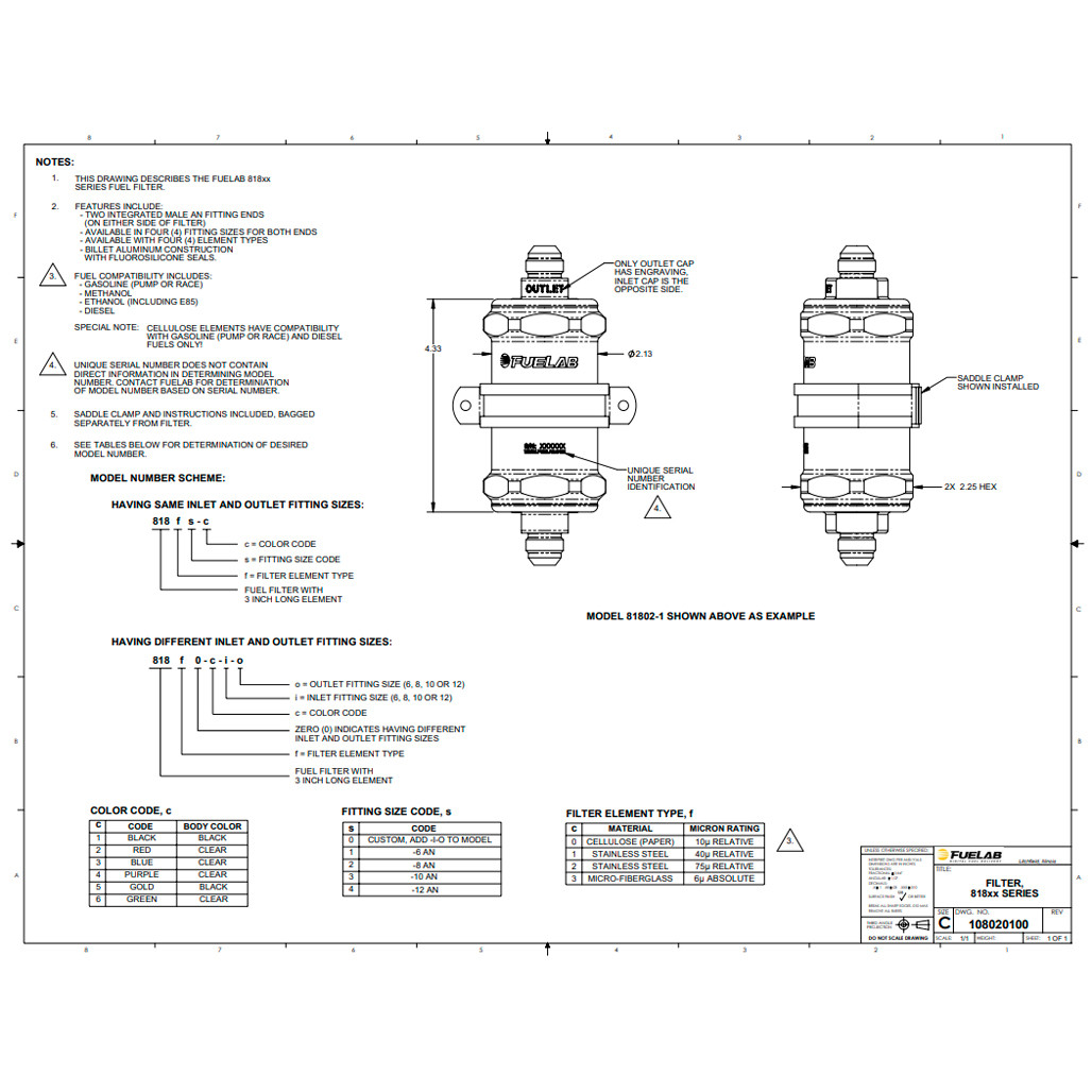 Fuelab 6 Micron Micro-Fiberglass Replacement Element - 5in w/2 O-Rings & Instructions main image 0