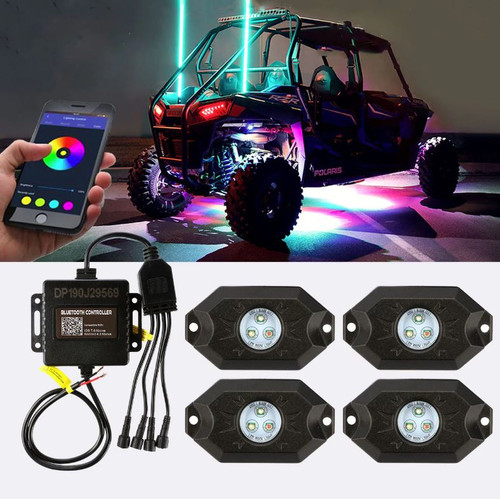 RGB LED Rock Light Set With Bluetooth Controller 4, 8, 12