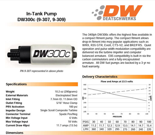Deatschwerks 340LPH Factory in tank replacement fuel pumps