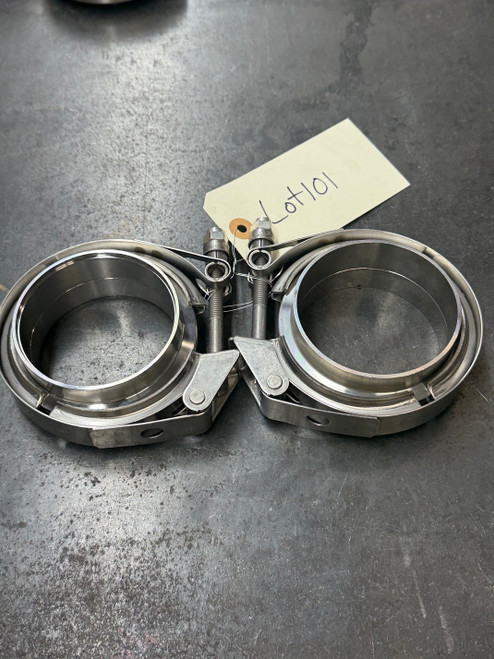 Pair of 3" Stainless Steel V-Band Clamp Assemblies Quick Release all metal nut