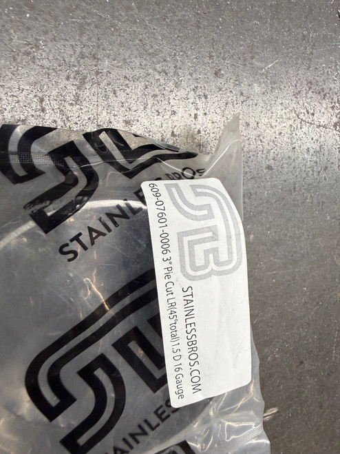 3" SS304 Pie Cut - 1.5D Loose Radius - 16GA/.065" Wall - 5 Pack (45°total)