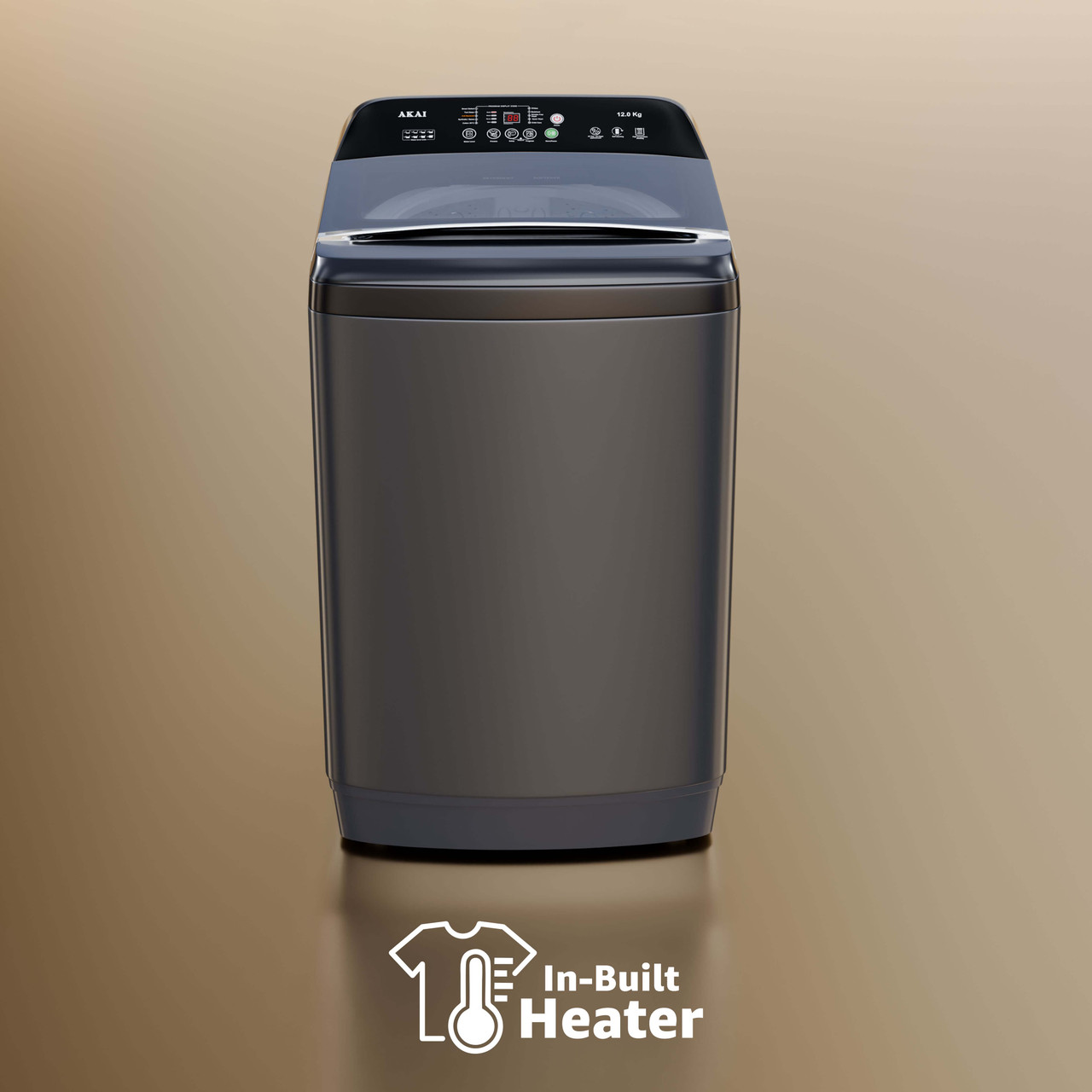 12kg fully automatic washing machine with in-built heater in mid black