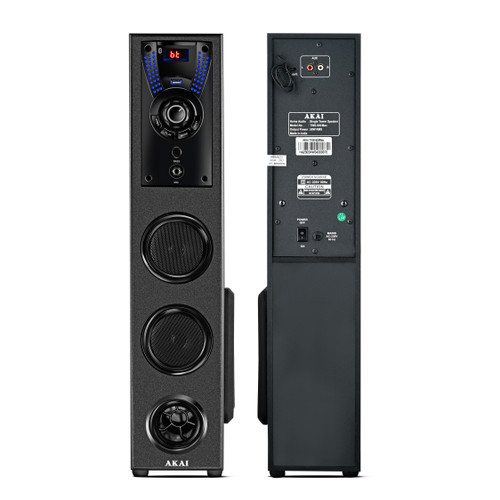 AKAI TWS-503Max Bluetooth Tower Speaker with Wired Mic |50W RMS | 5.25'' Woofer | Karaoke | LED Lights | Mic Priority | FM