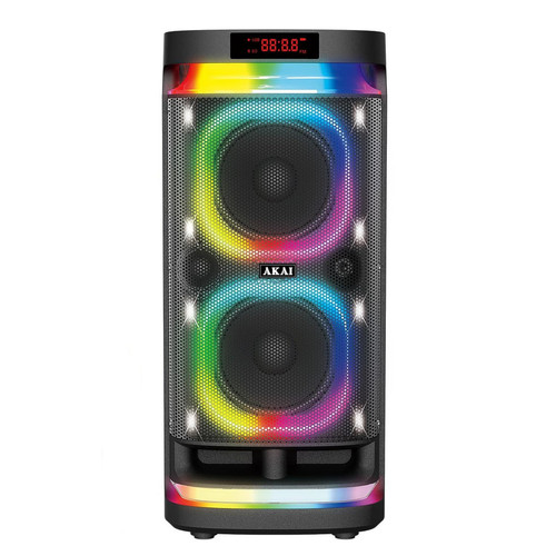 AKAI PM-1400Max Wireless Party Speaker |140W RMS | 8'' x 2  Woofer | Karaoke |Guitar Input | RGB LED Lights | Digital Display |TWS Function