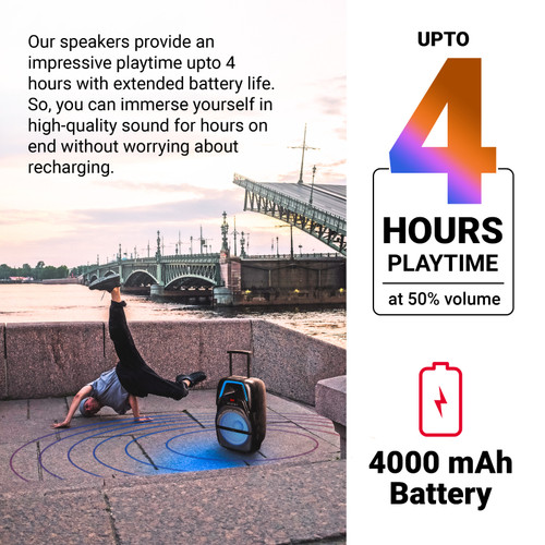 AKAI PartyMate Pro 60W RMS Portable Bluetooth Trolley Speaker with Remote - 1 Year Warranty, Inbuilt 4000mAh Battery, Karaoke, Outdoor Speaker, Wireless Mic, AUX, USB, 8" Driver (PM-60T)