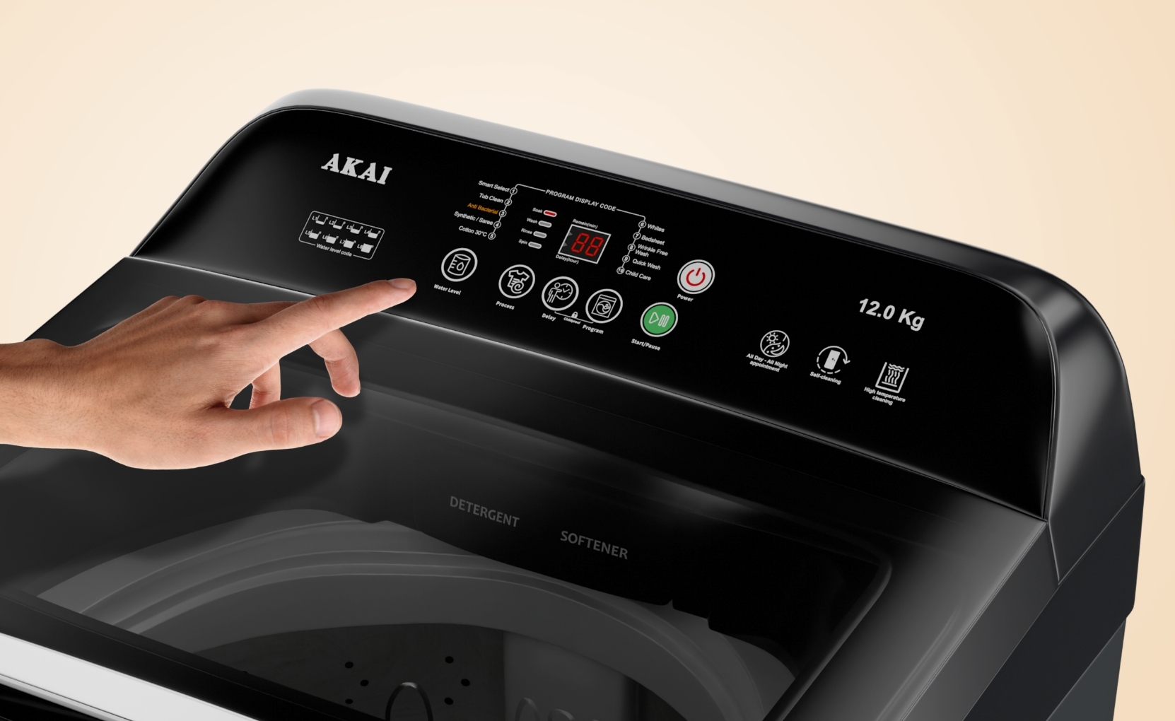 Akai 8 KG Fully Automatic Top Load Washing Machine (Dark Grey)