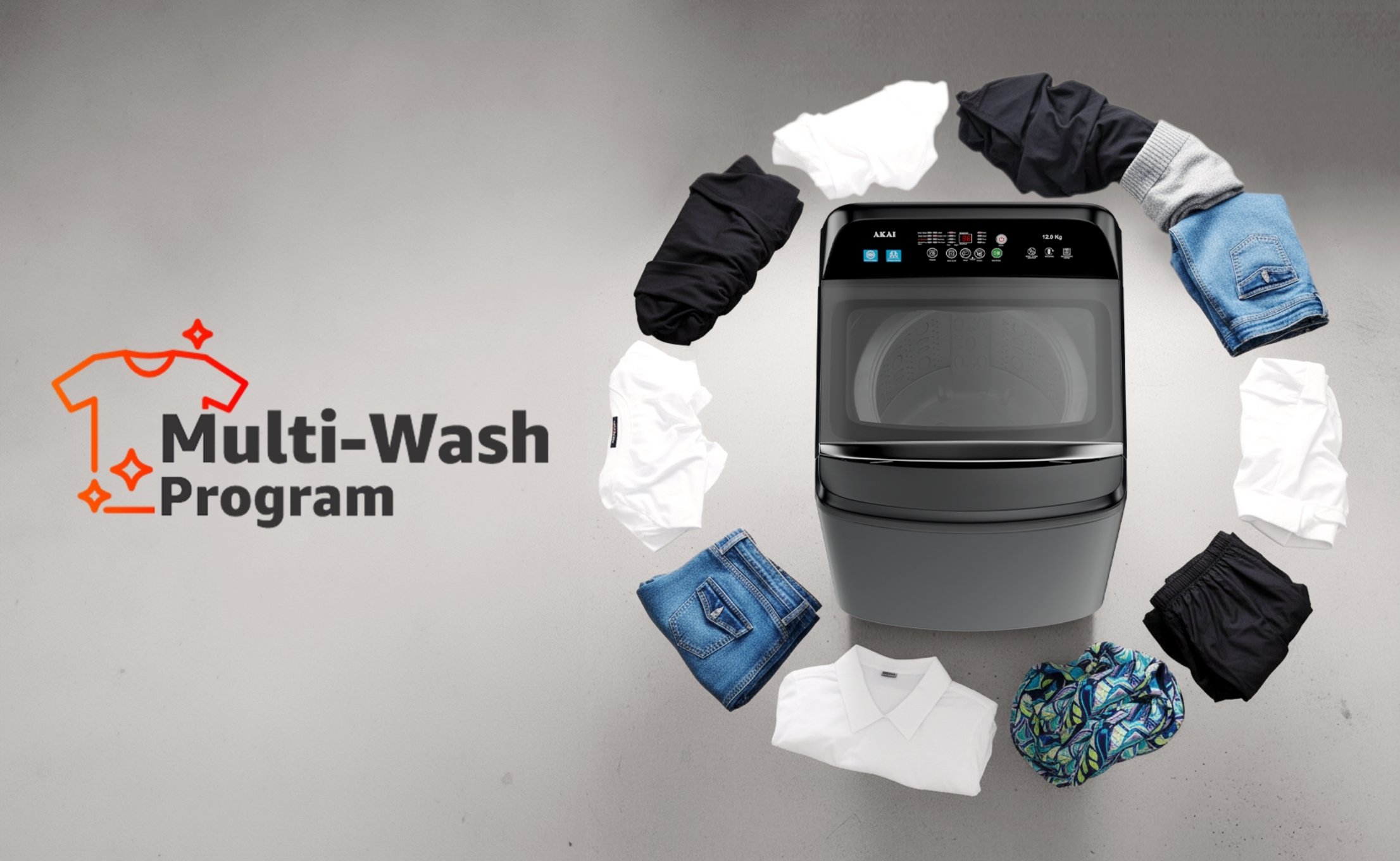 Akai 8 KG Fully Automatic Top Load Washing Machine (Dark Grey)