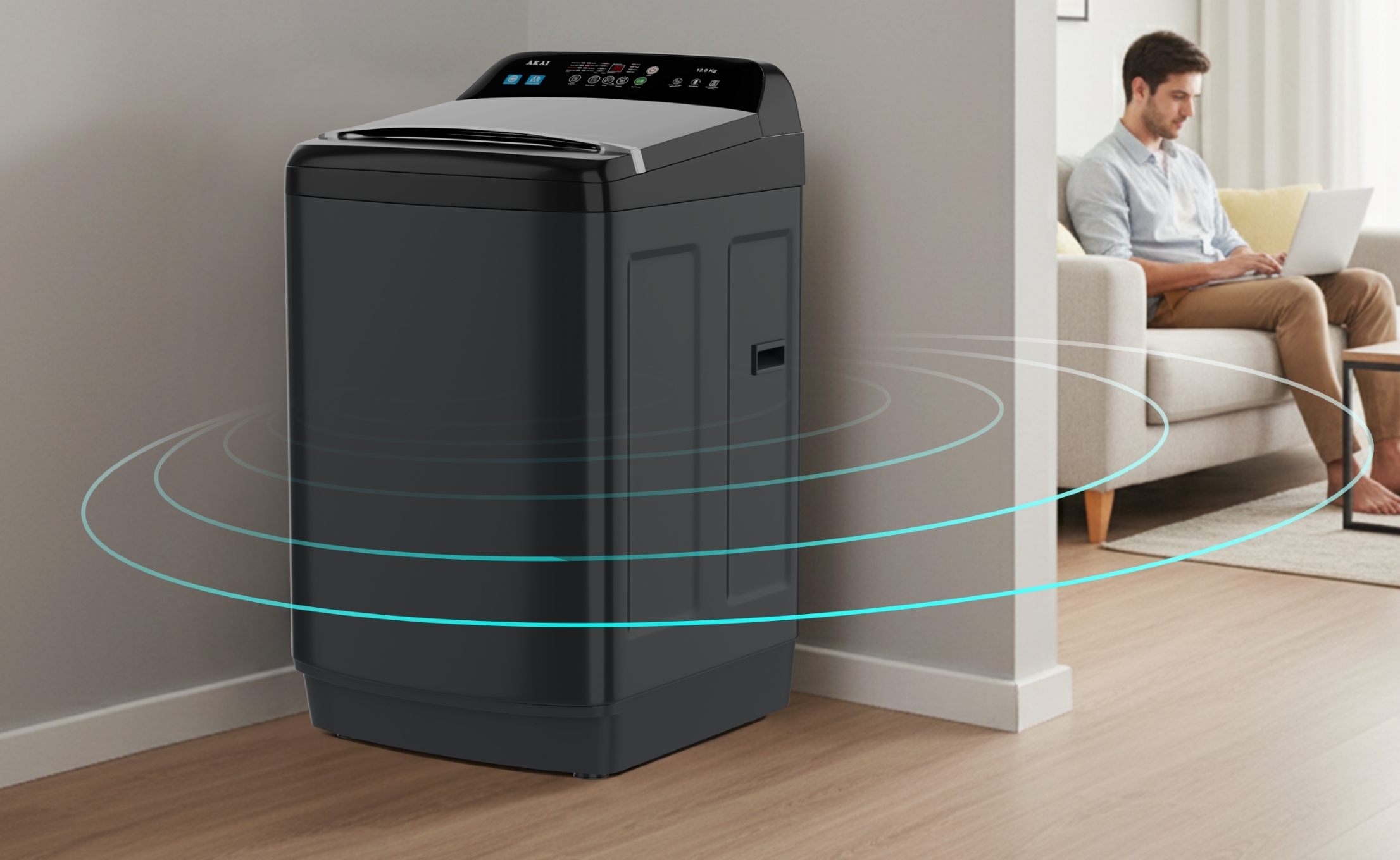 Akai 8 KG Fully Automatic Top Load Washing Machine (Dark Grey)