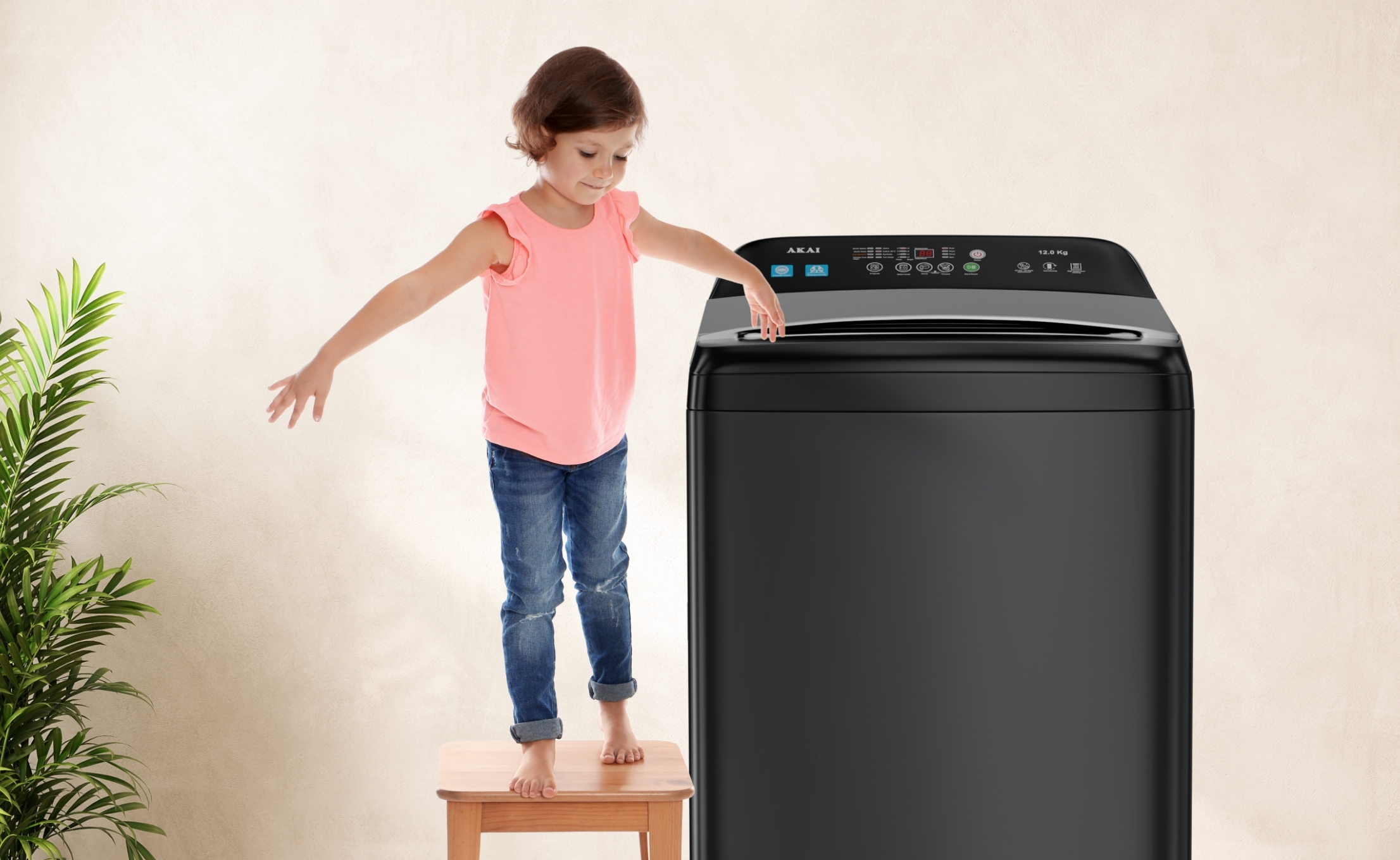 Akai 8 KG Fully Automatic Top Load Washing Machine (Dark Grey)