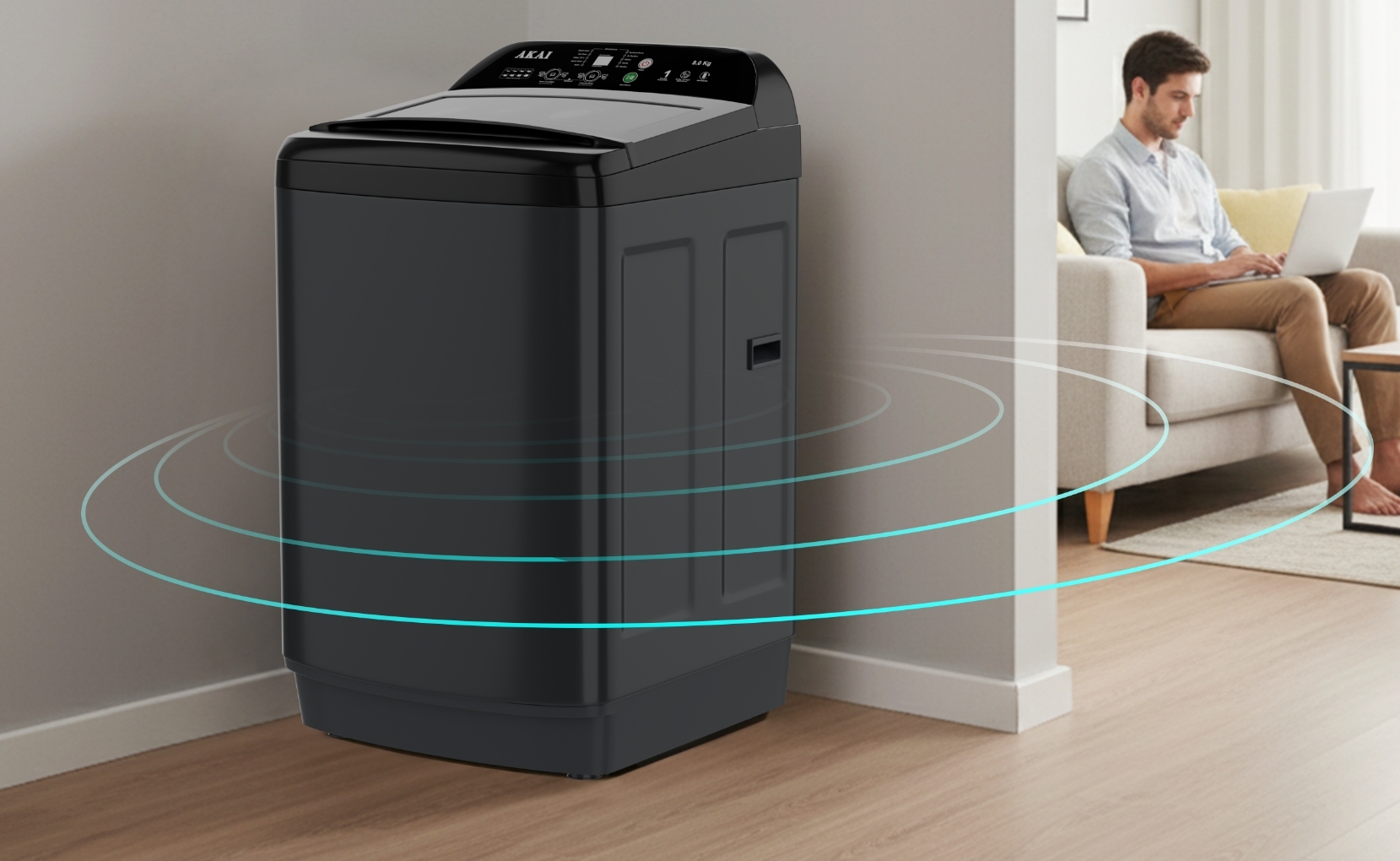 Akai 8 KG Fully Automatic Top Load Washing Machine (Dark Grey)