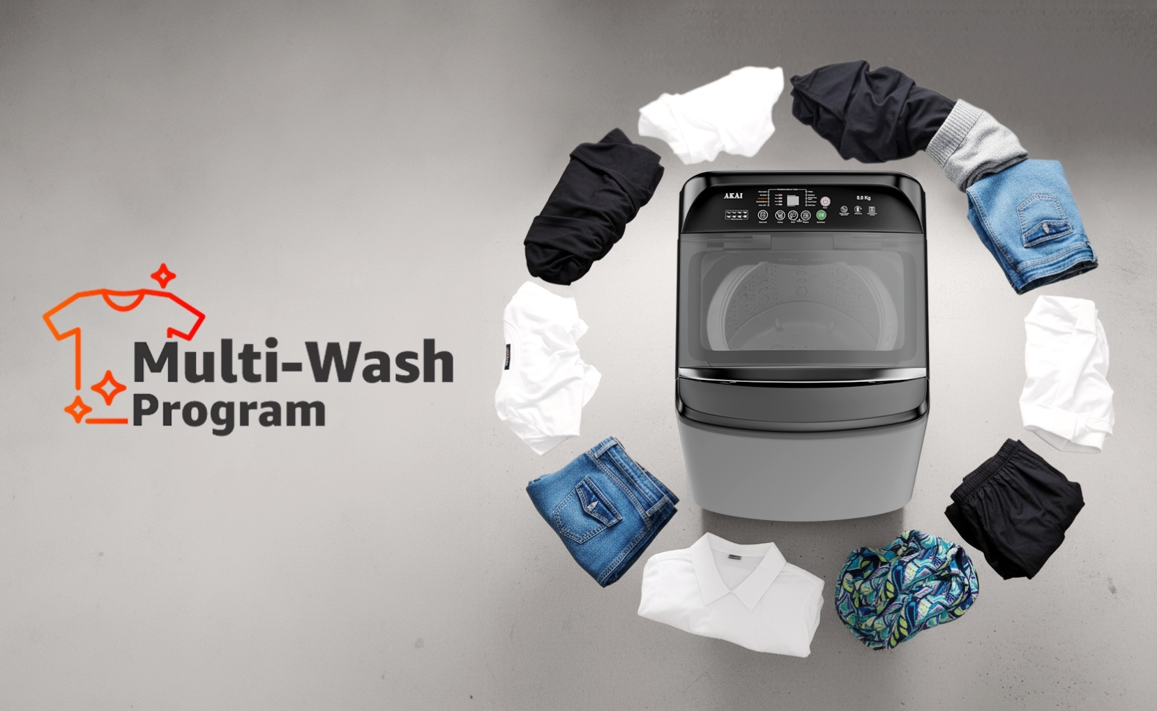 Akai 8 KG Fully Automatic Top Load Washing Machine (Dark Grey)