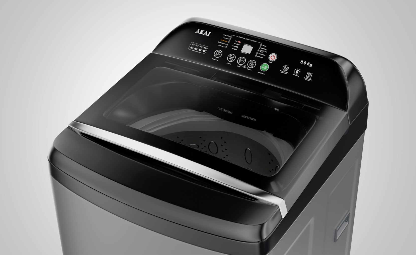 Akai 8 KG Fully Automatic Top Load Washing Machine (Dark Grey)