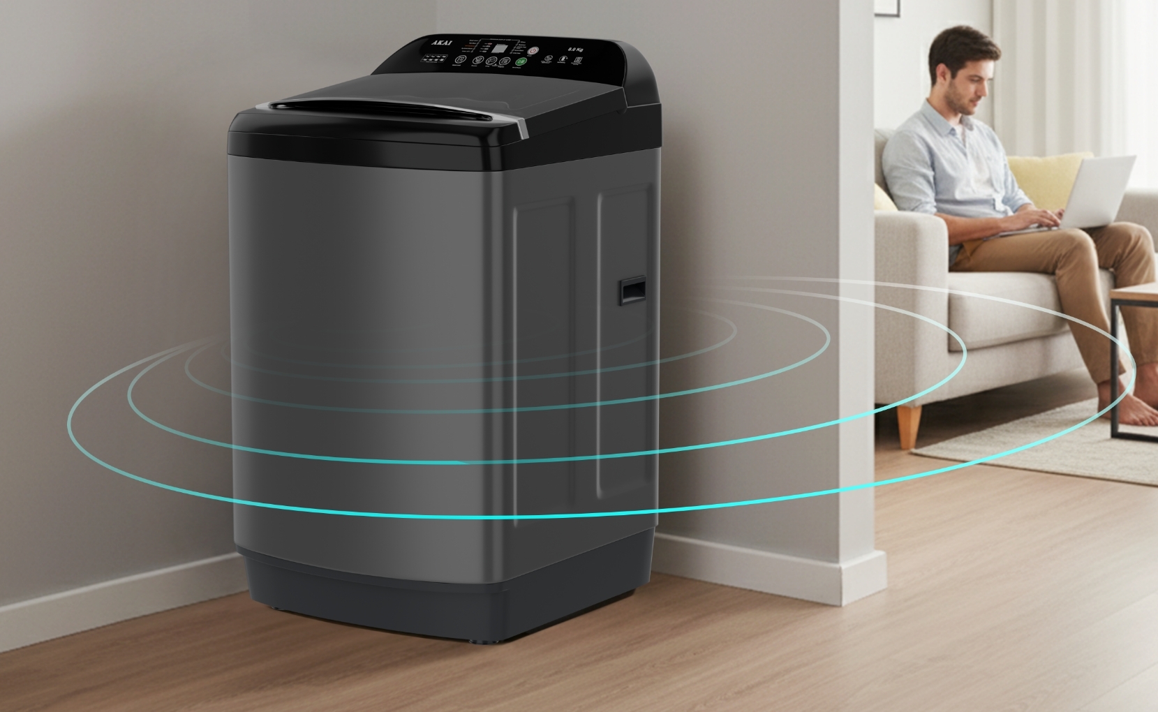 Akai 8 KG Fully Automatic Top Load Washing Machine (Dark Grey)