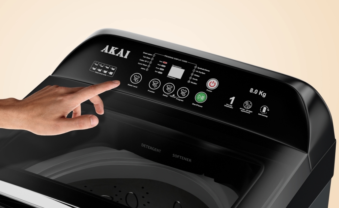 Akai 8 KG Fully Automatic Top Load Washing Machine (Dark Grey)