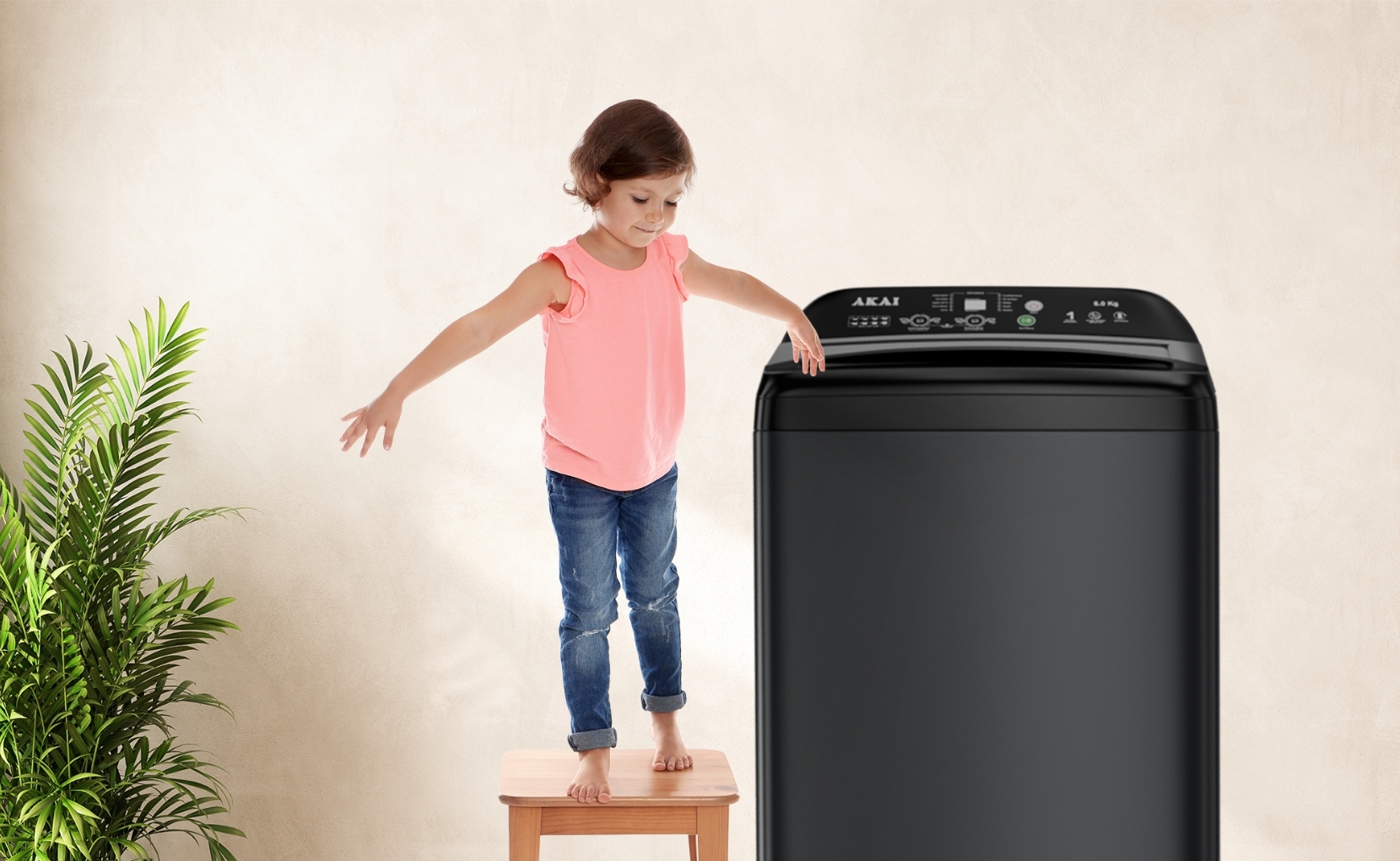 Akai 8 KG Fully Automatic Top Load Washing Machine (Dark Grey)