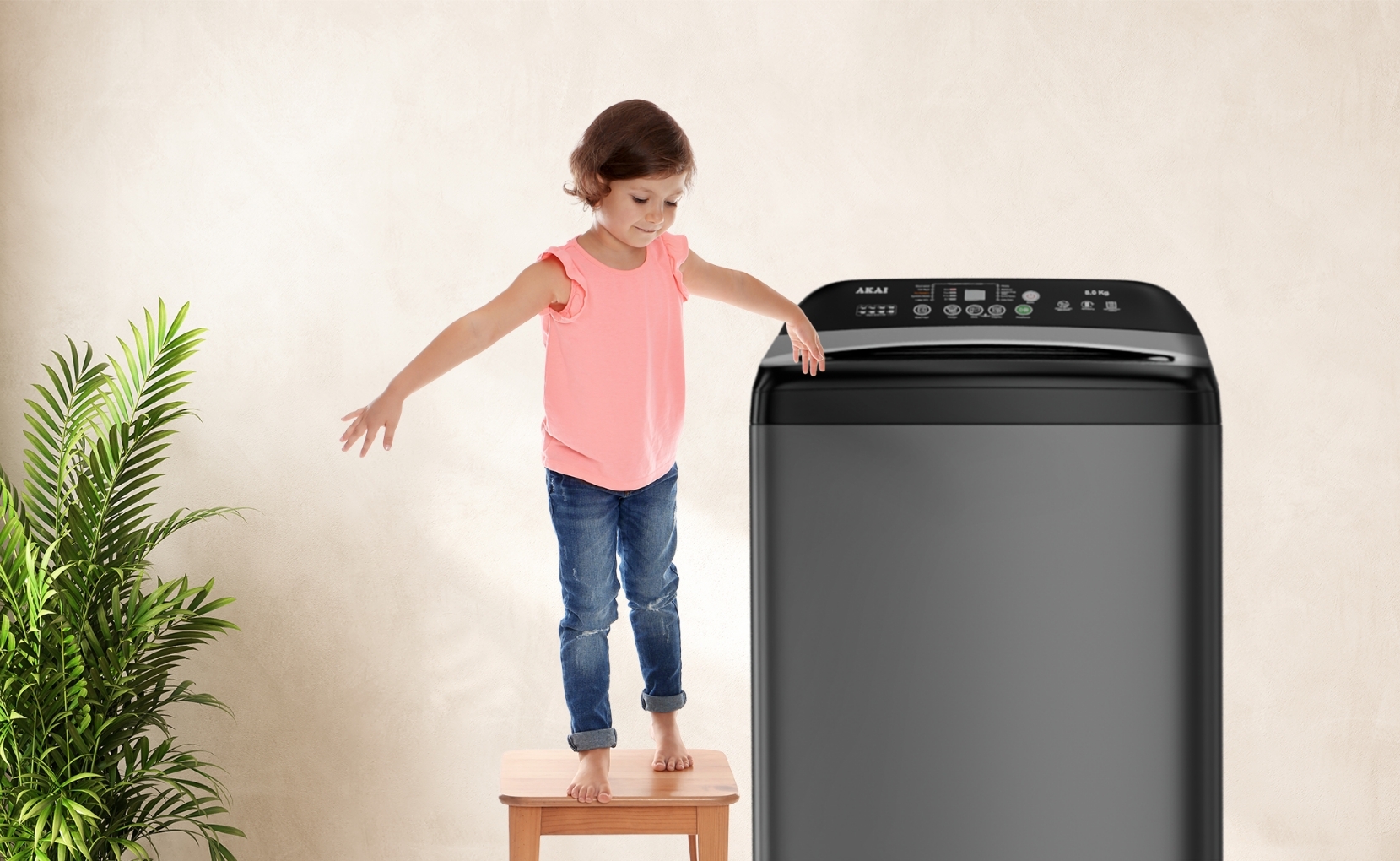 Akai 8 KG Fully Automatic Top Load Washing Machine (Dark Grey)