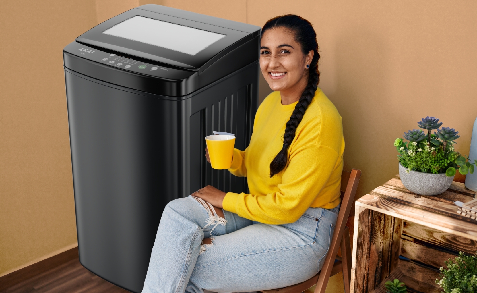 Akai 8 KG Fully Automatic Top Load Washing Machine (Dark Grey)