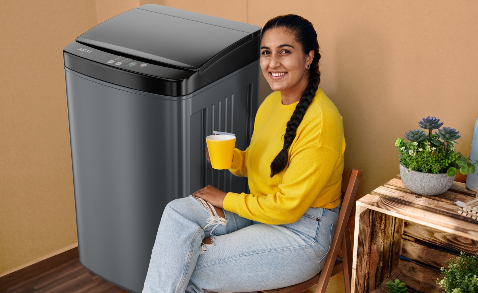 Akai 8 KG Fully Automatic Top Load Washing Machine (Dark Grey)