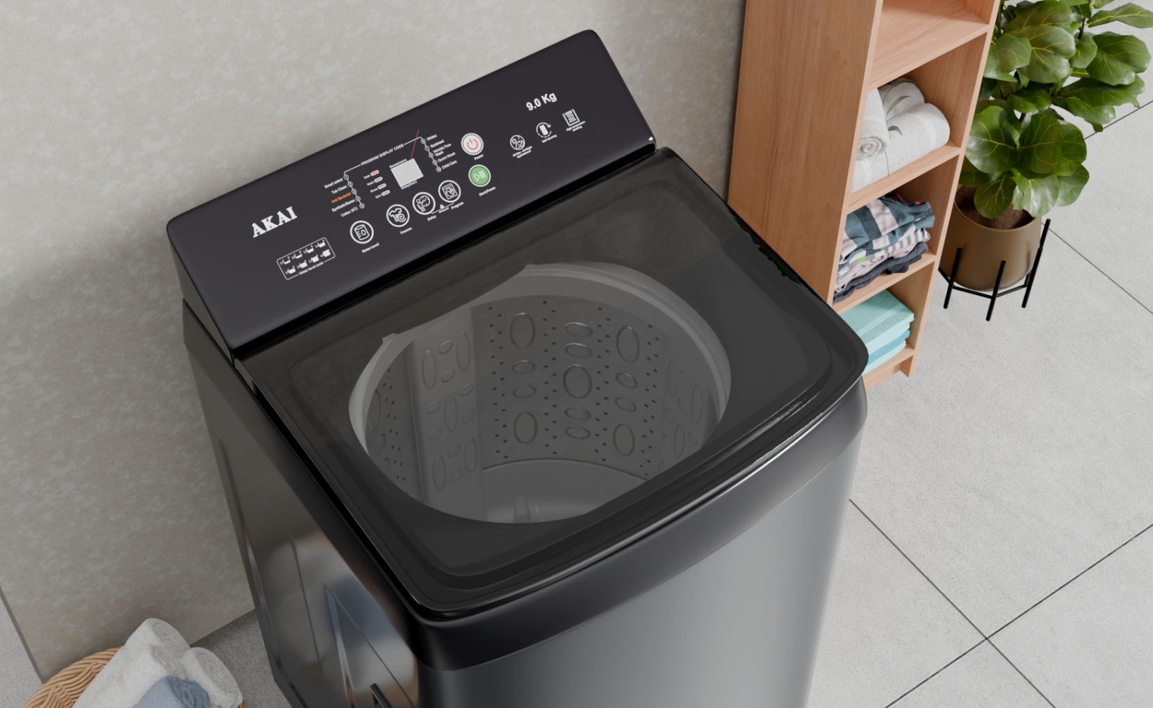 Akai 8 KG Fully Automatic Top Load Washing Machine (Dark Grey)