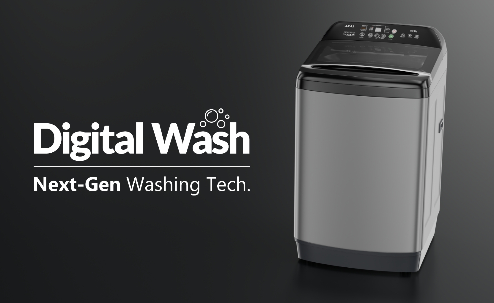 Akai 8 KG Fully Automatic Top Load Washing Machine (Dark Grey)