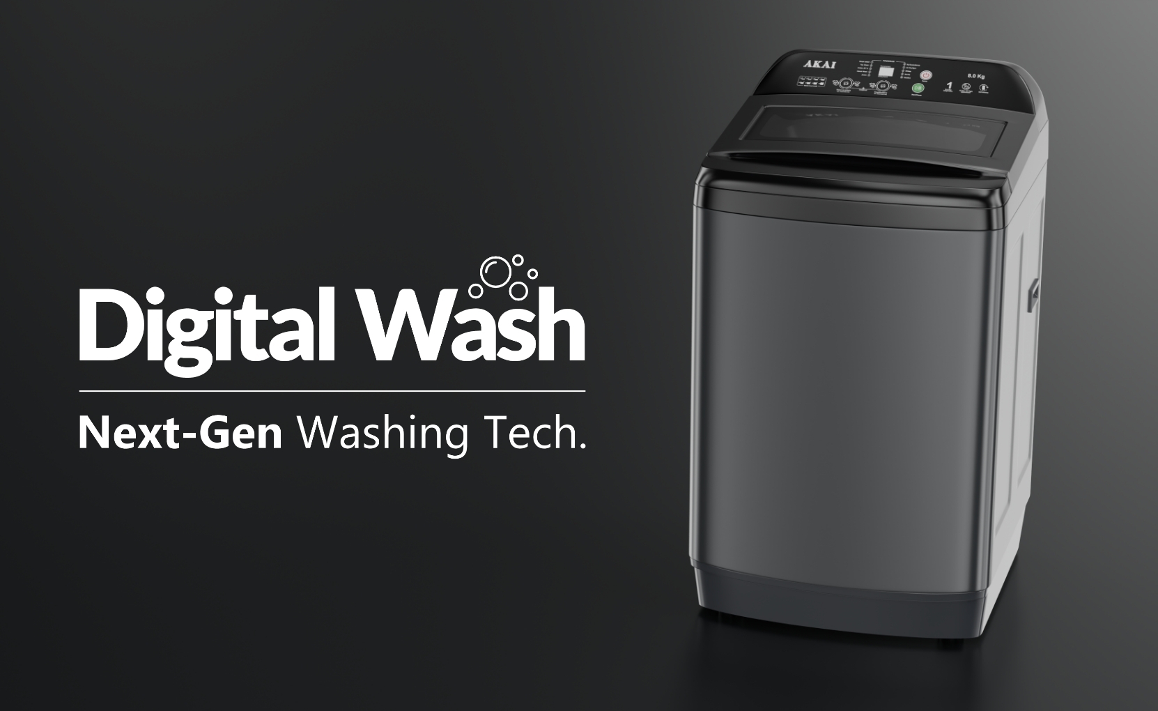 Akai 8 KG Fully Automatic Top Load Washing Machine (Dark Grey)