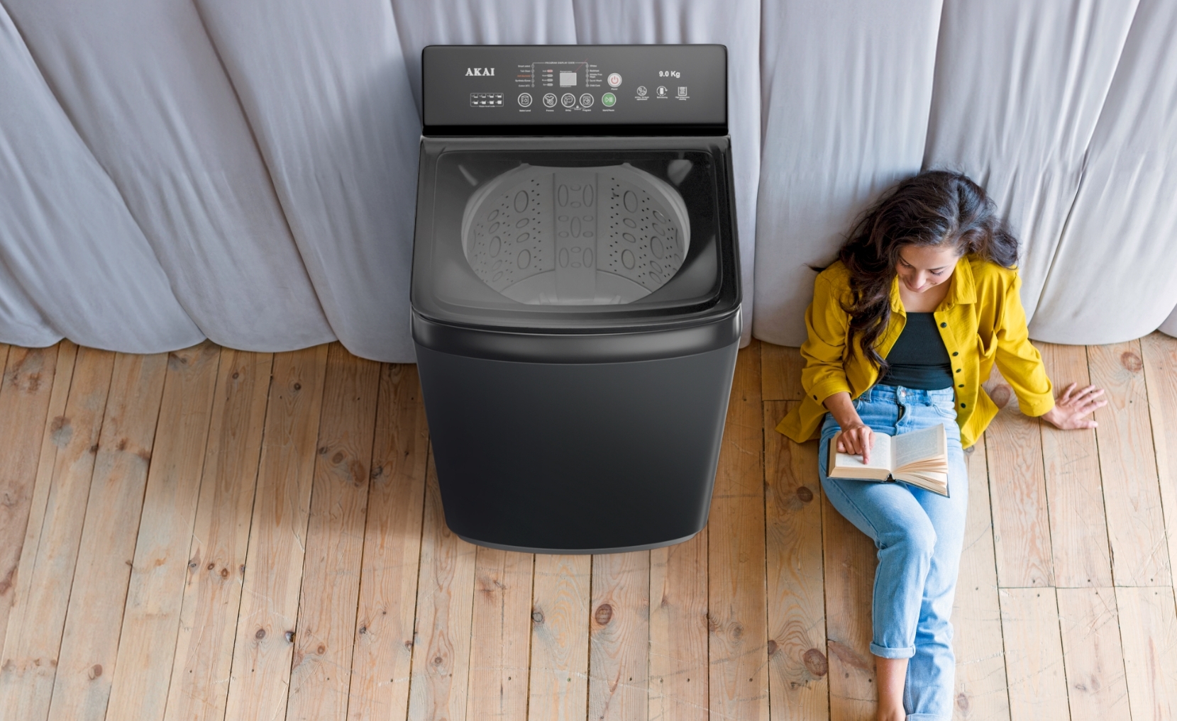 Akai 8 KG Fully Automatic Top Load Washing Machine (Dark Grey)