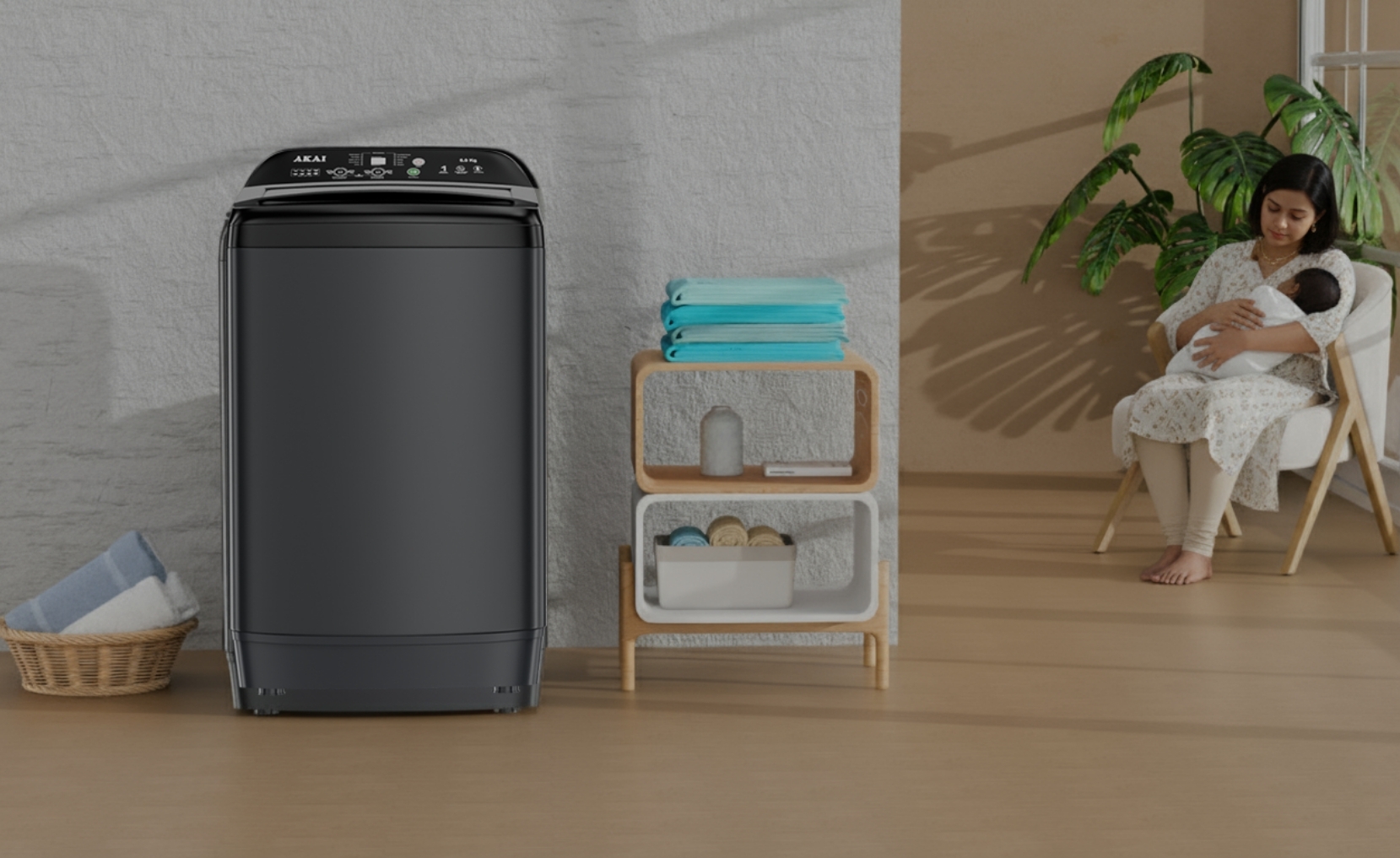 Akai 8 KG Fully Automatic Top Load Washing Machine (Dark Grey)