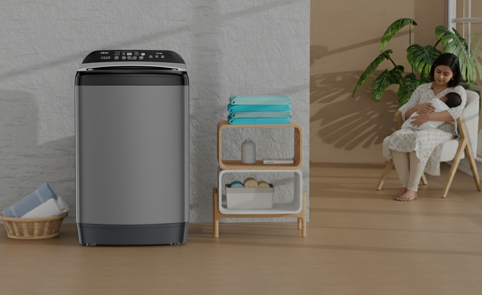 Akai 8 KG Fully Automatic Top Load Washing Machine (Dark Grey)