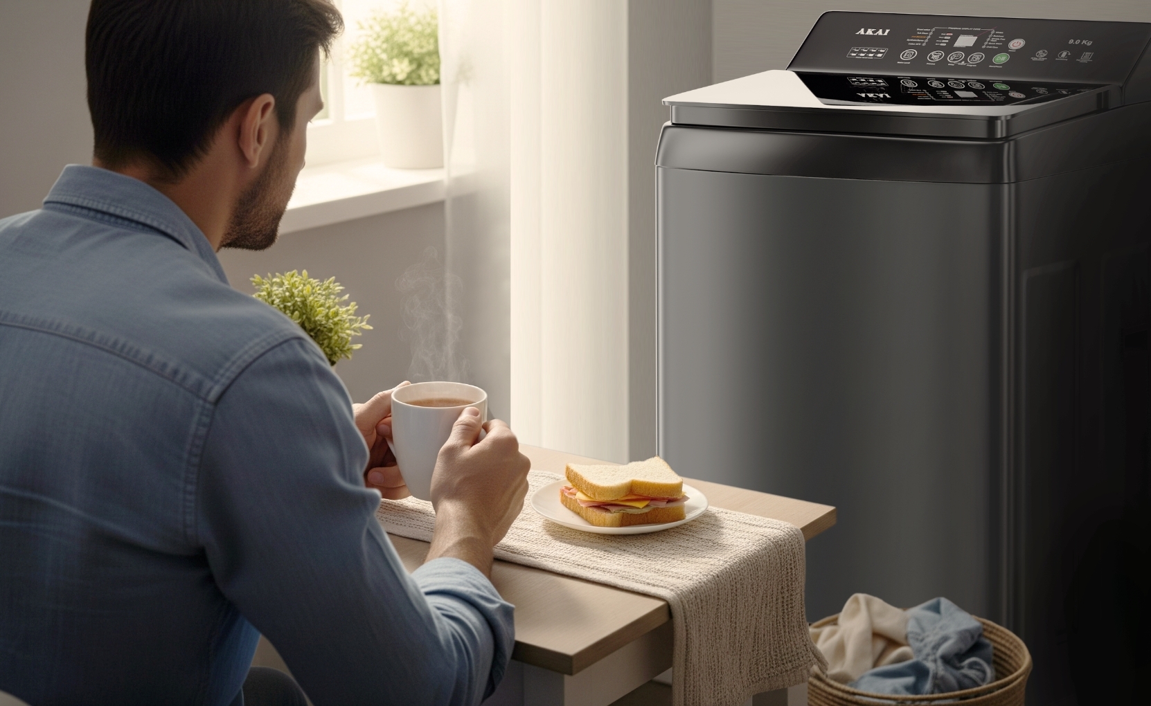 Akai 8 KG Fully Automatic Top Load Washing Machine (Dark Grey)