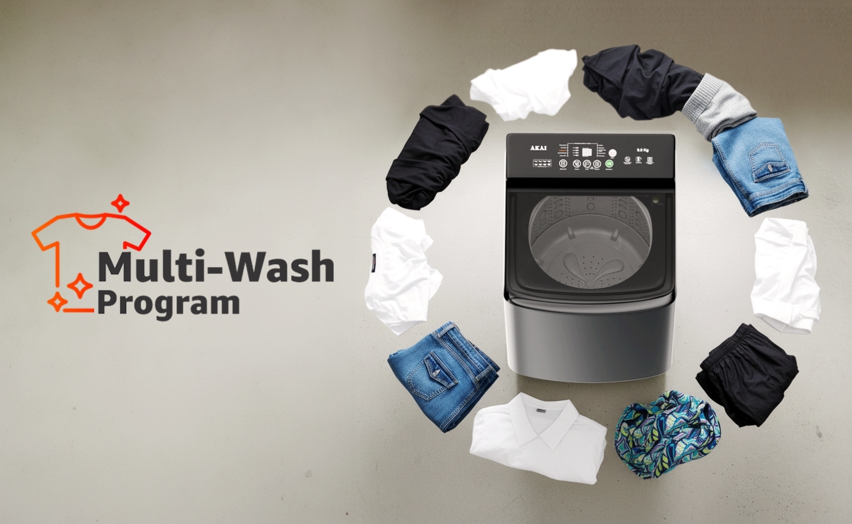 Akai 8 KG Fully Automatic Top Load Washing Machine (Dark Grey)