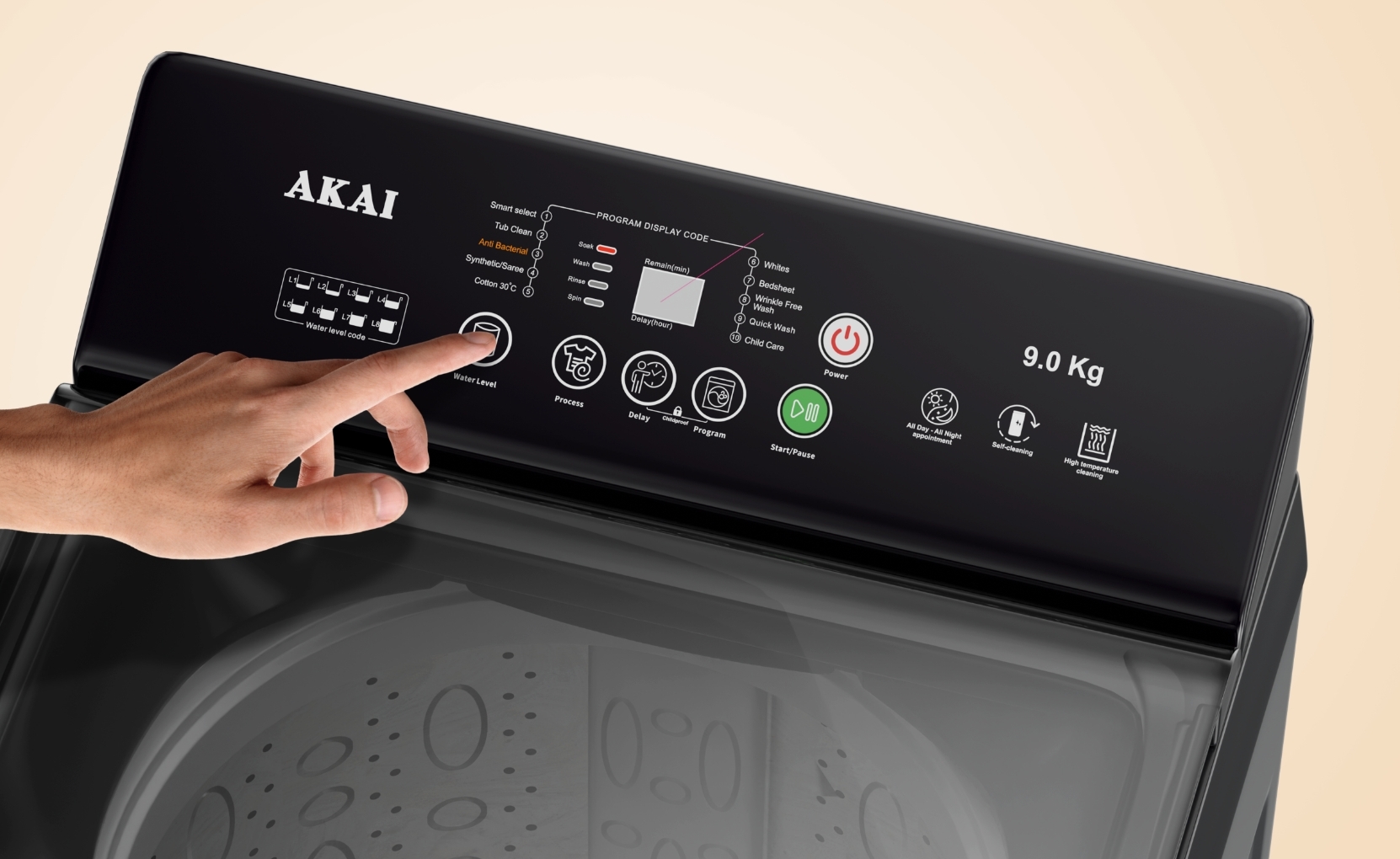 Akai 8 KG Fully Automatic Top Load Washing Machine (Dark Grey)